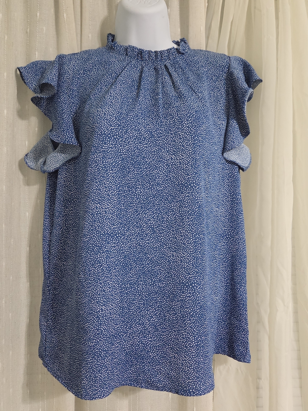 SOLUTION Blue Speckle Ruffle Sleeve Women’s Top